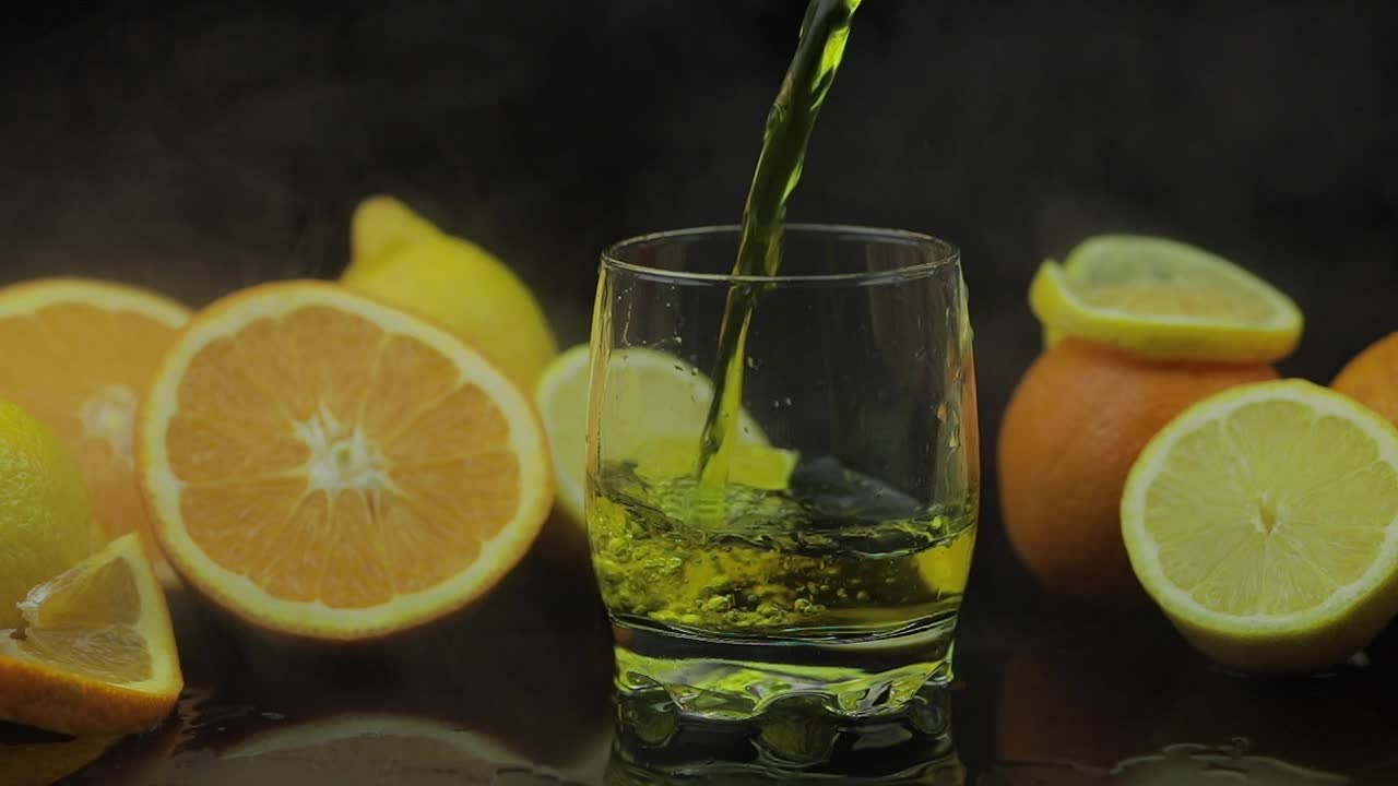 Succo d'arancia appena spremuto con arance e limoni