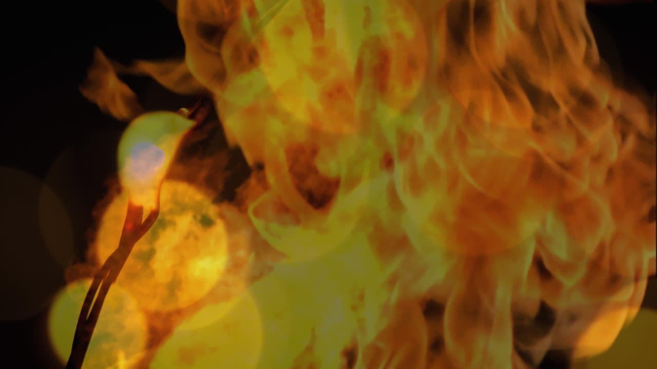 fuego falso animado contra efectos de bokeh