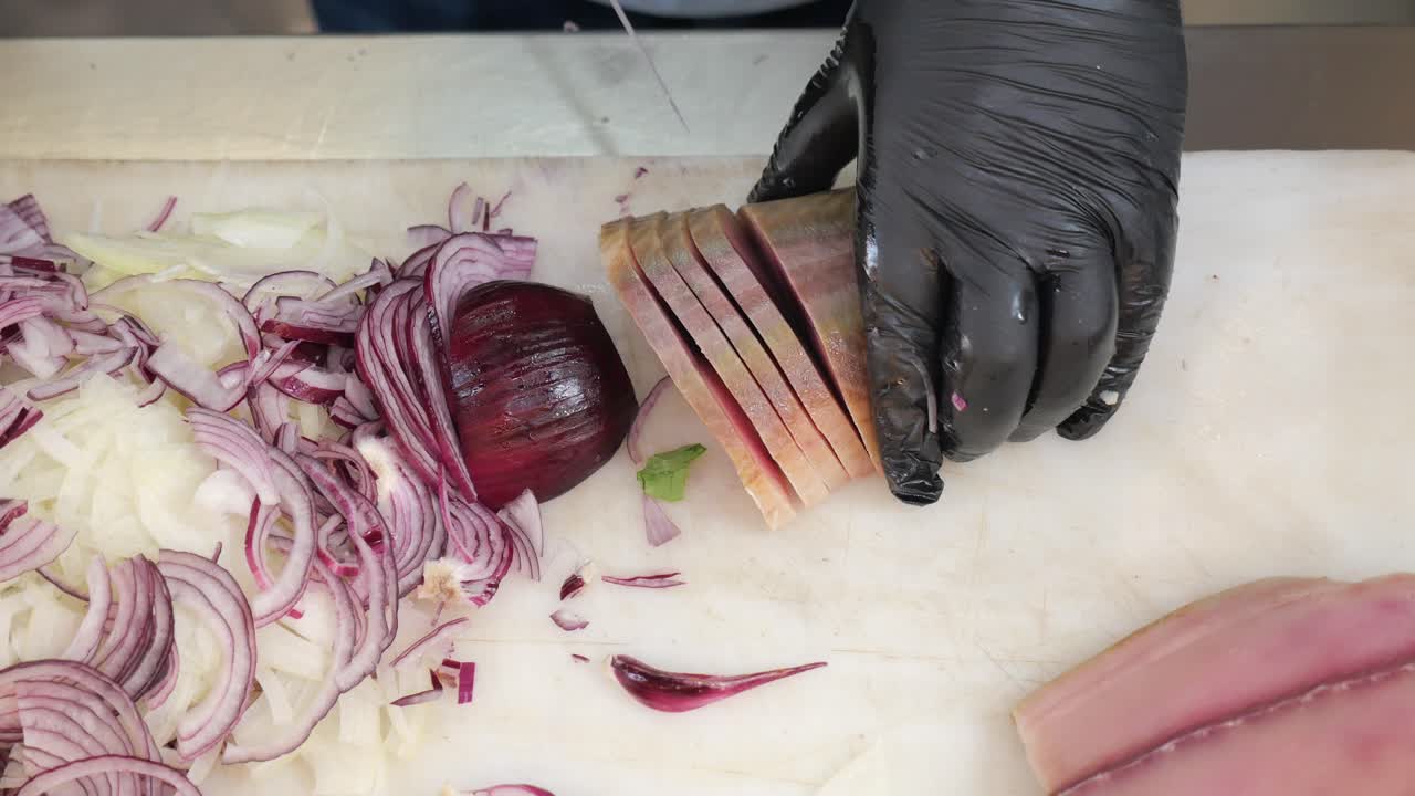 Fish and Red Onion Slicing