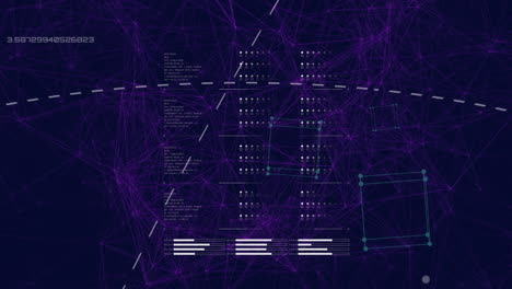 Animation of loading bars, 3d cubes, changing numbers and connected dots over abstract background