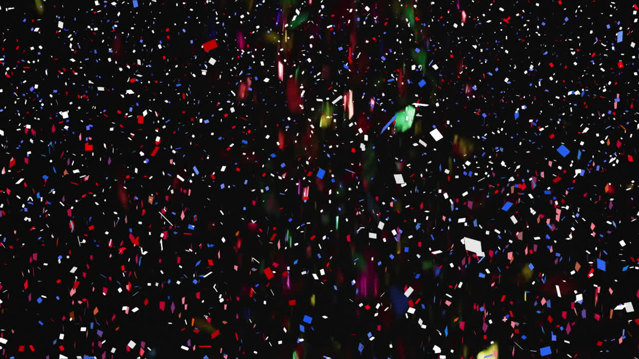 Animazione di coriandoli colorati che cadono su sfondo nero