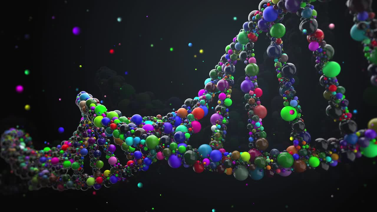 una hélice de adn hecha de muchas esferas de colores.