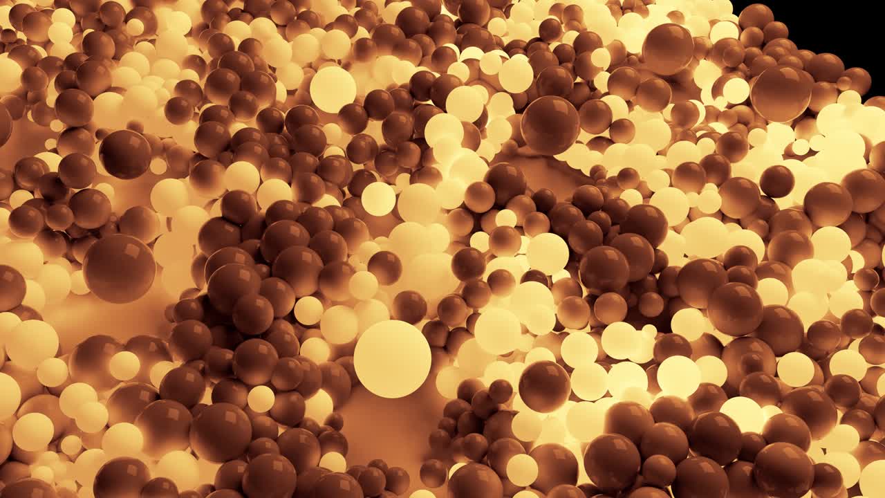 4k 3d animación de bucle sin costuras de hermosas esferas pequeñas y grandes o bolas cubren el plano como fondo geométrico abstracto simple. algunas esferas brillan. en un tono de color como sepia