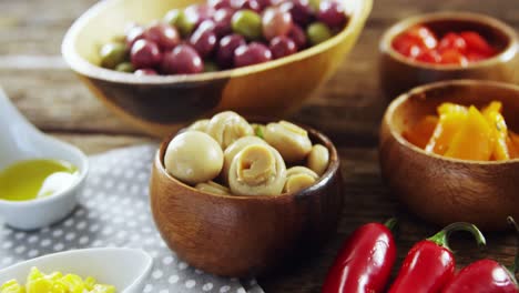 ingredients olives, mushrooms and pepper