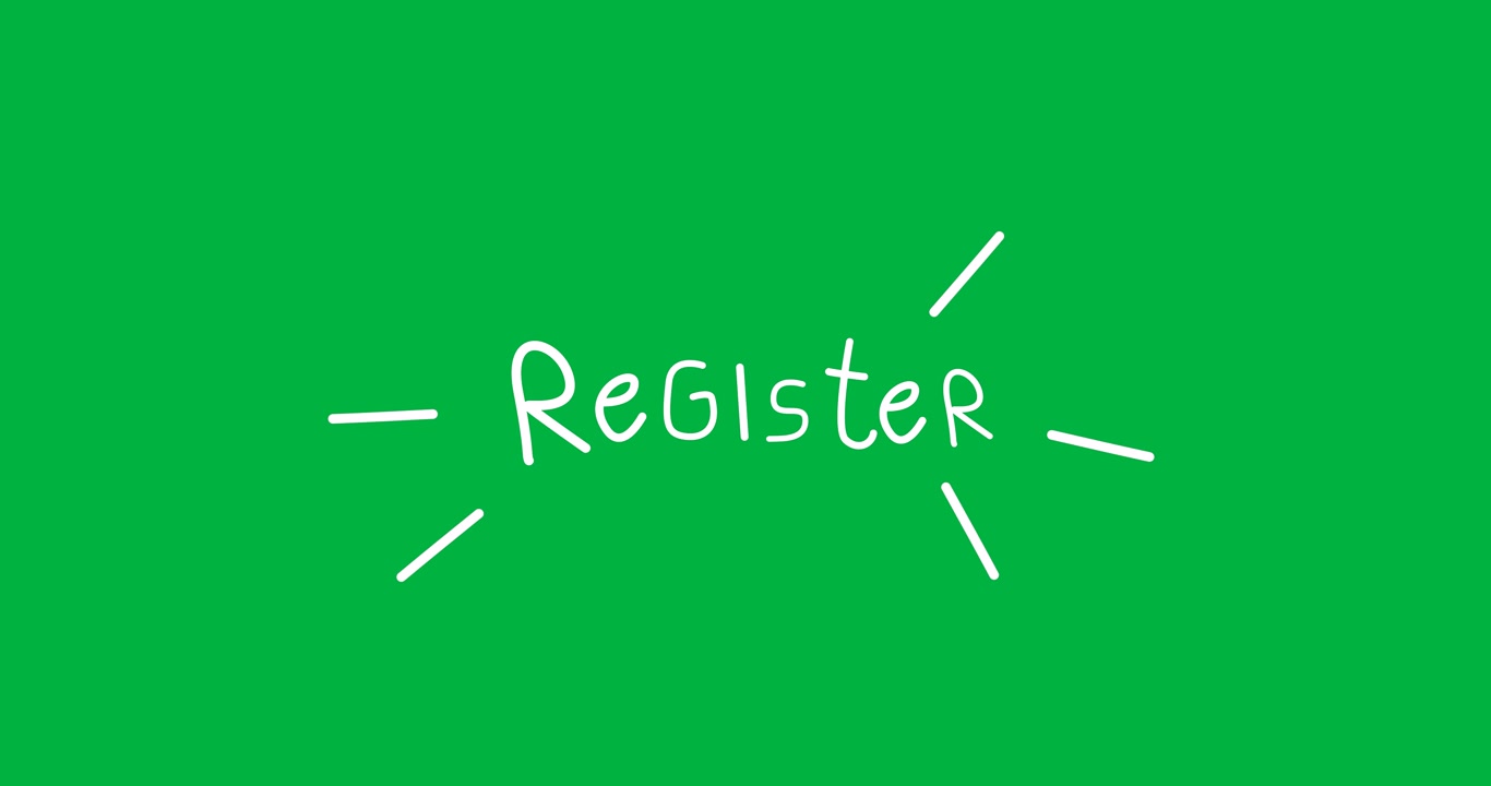 Testo "Register" animato con linee lampeggianti su green screen