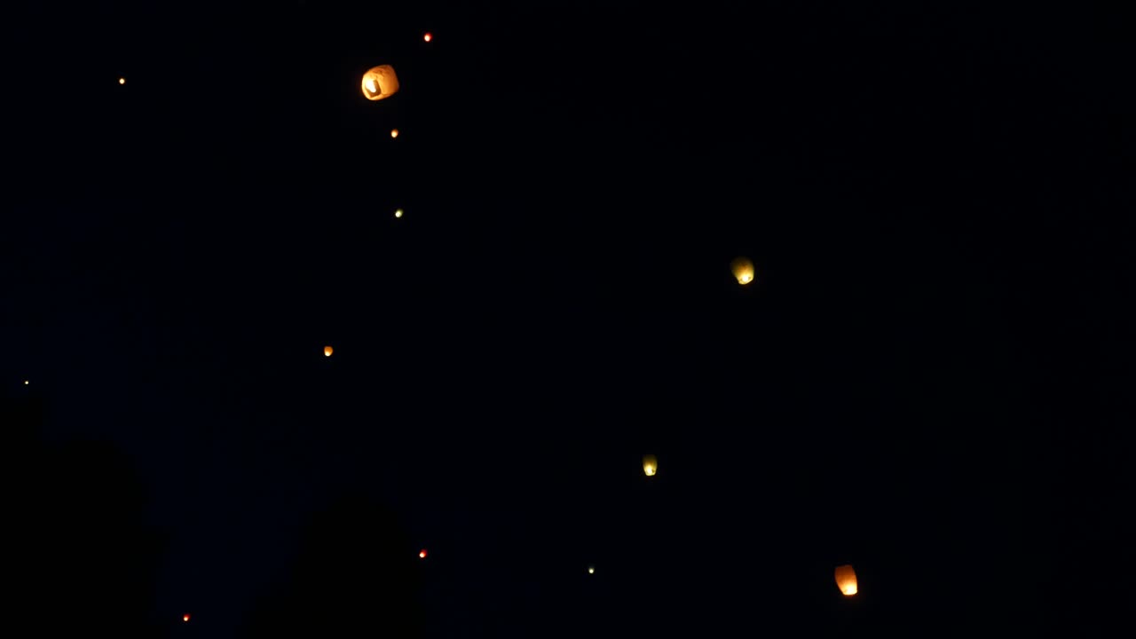 Fire Lantern Launching Close Up. Paper Fire Lantern Starting To Fly To The Sky