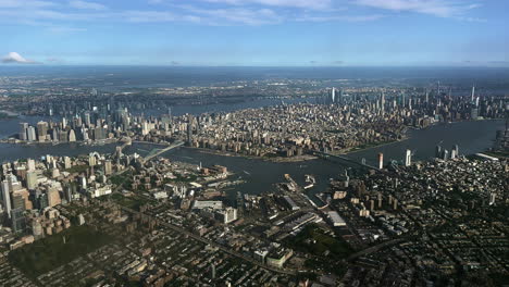 manhattan new york city panorama from airplane window