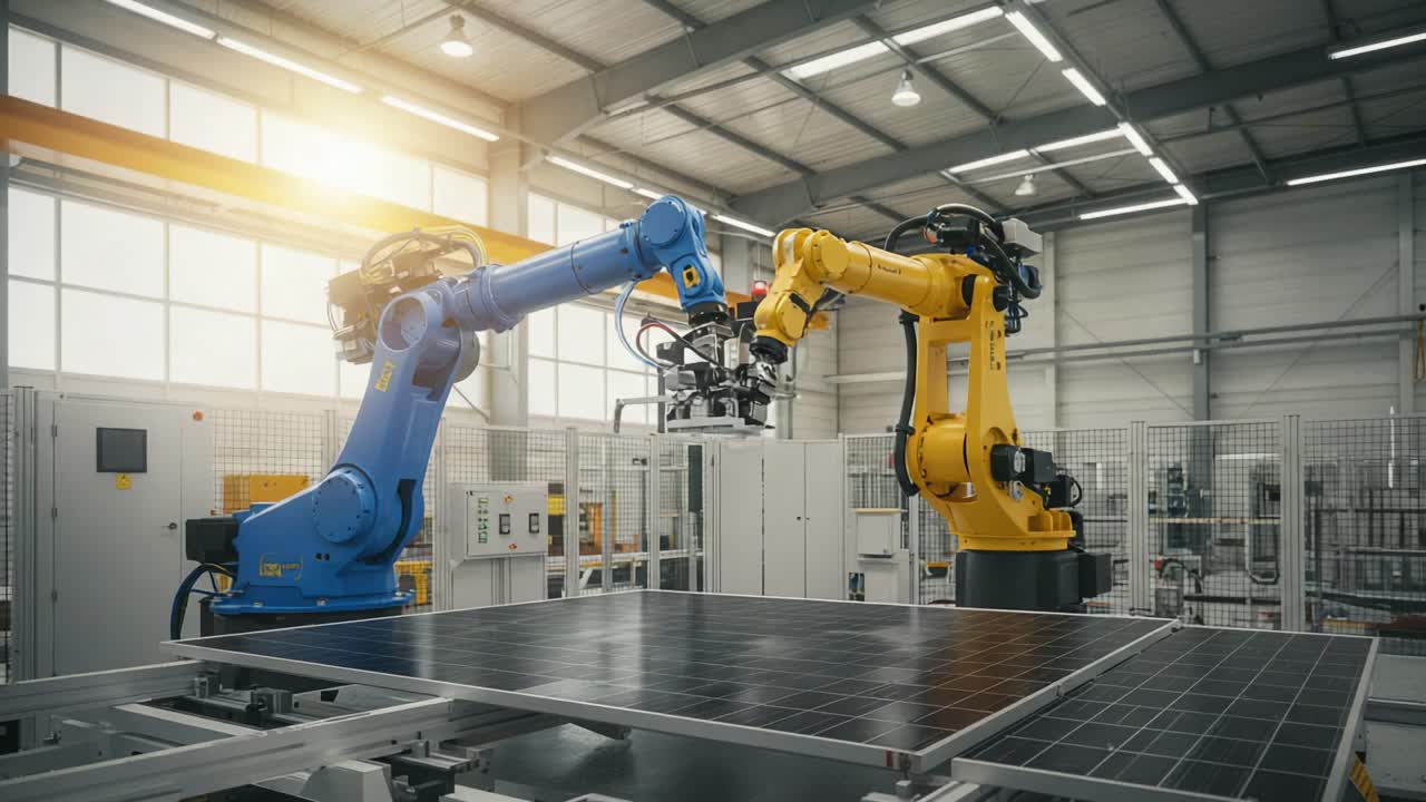 Innovative Industrial Automation with Robotics: Elevating Efficiency in Solar Panel Manufacturing Using Advanced Robotic Arms for Precision and Speed