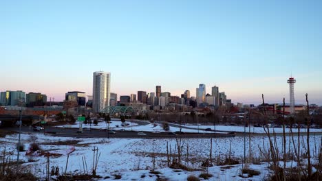 Panoramic view of Denver skyline on a sunny day