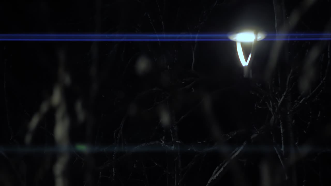 las linternas brillan por la noche con pequeños copos de nieve