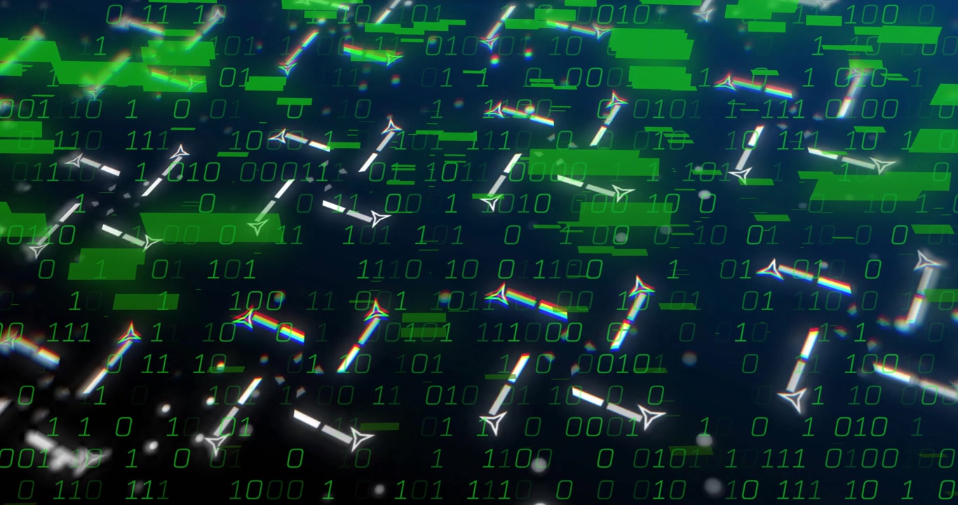 On start white triangles drifting and green bars growing, illustrating animated data network growth
