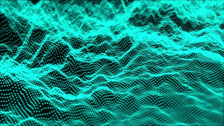 Abstract dot waves background. This motion graphic is designed for digital, technology, network and cyber. Green and blue tone.