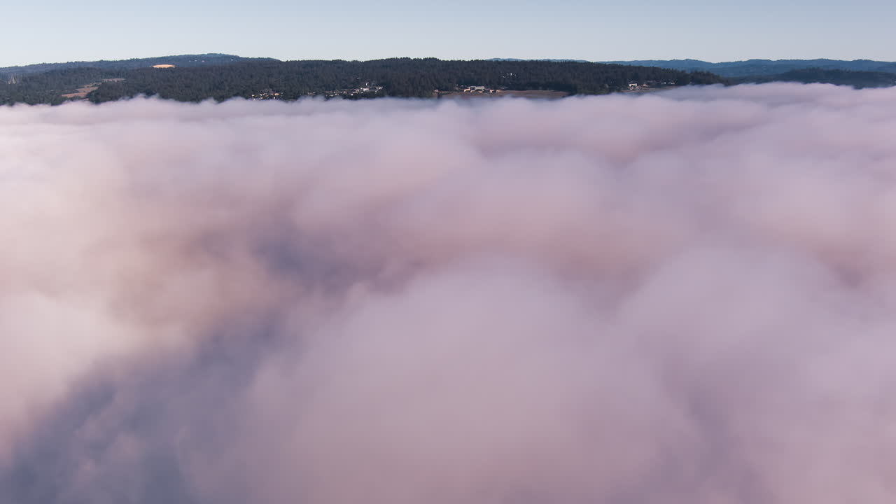 rollos de niebla costera sobre las elevaciones bajas de santa cruz, california - lapso de tiempo