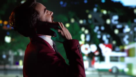 businessman on phone call strolling