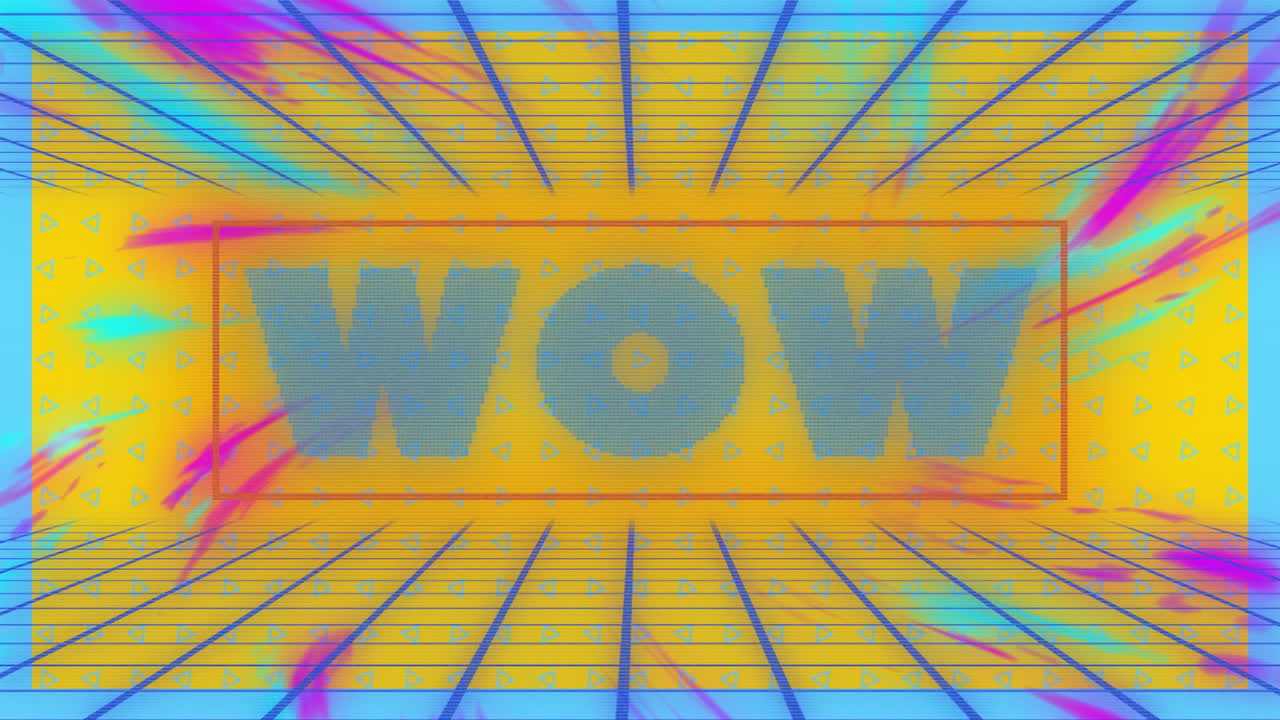 animación de texto wow sobre rastros de luz y líneas en fondo amarillo