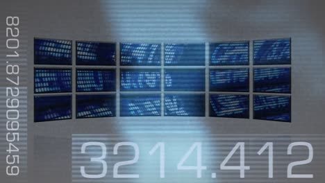 computer screens projecting stock market data.