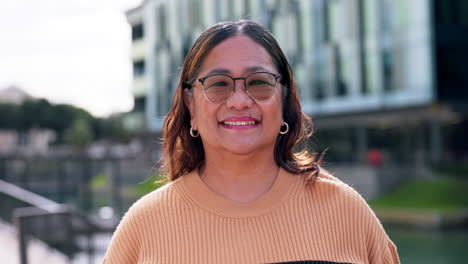 senior woman, face and laughing from city travel