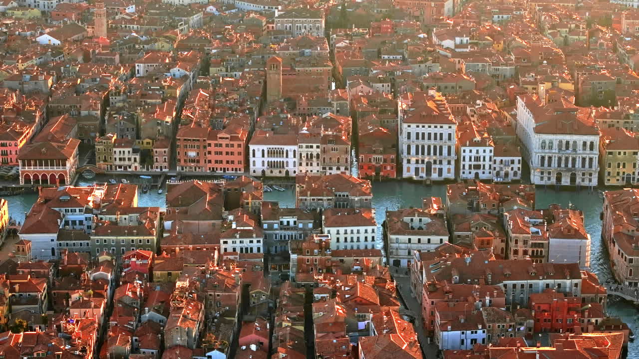 Aerial drone view of the buildings in Venice City, Italy