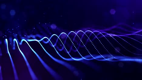 4k fondo de partículas de ciencia ficción en bucle con bokeh y efectos de luz. las partículas azules brillantes forman líneas, superficies, estructuras complejas en movimiento suave como en el microworld o el espacio. cuerdas de partículas 8