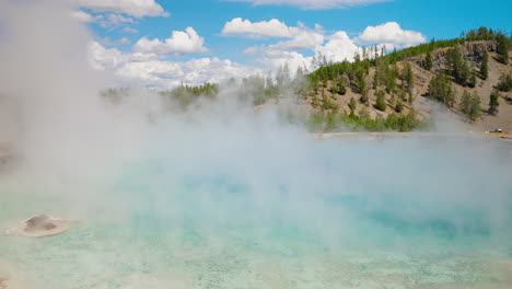 steaming turquoise hot spring in a geothermal landscape