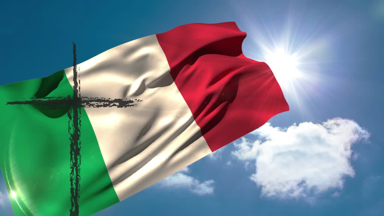 Animazione di una croce sulla bandiera italiana