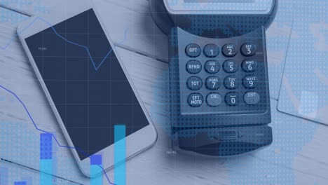 animation of graphs over smartphone with copy space and payment terminal