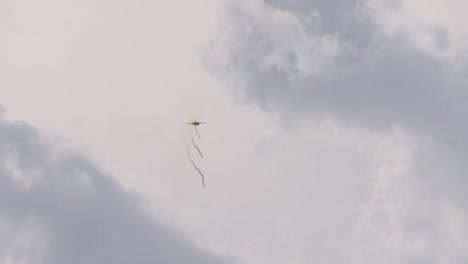 an f-35 jet releases flares during an aerial display against a cloudy sky at the avalon airshow