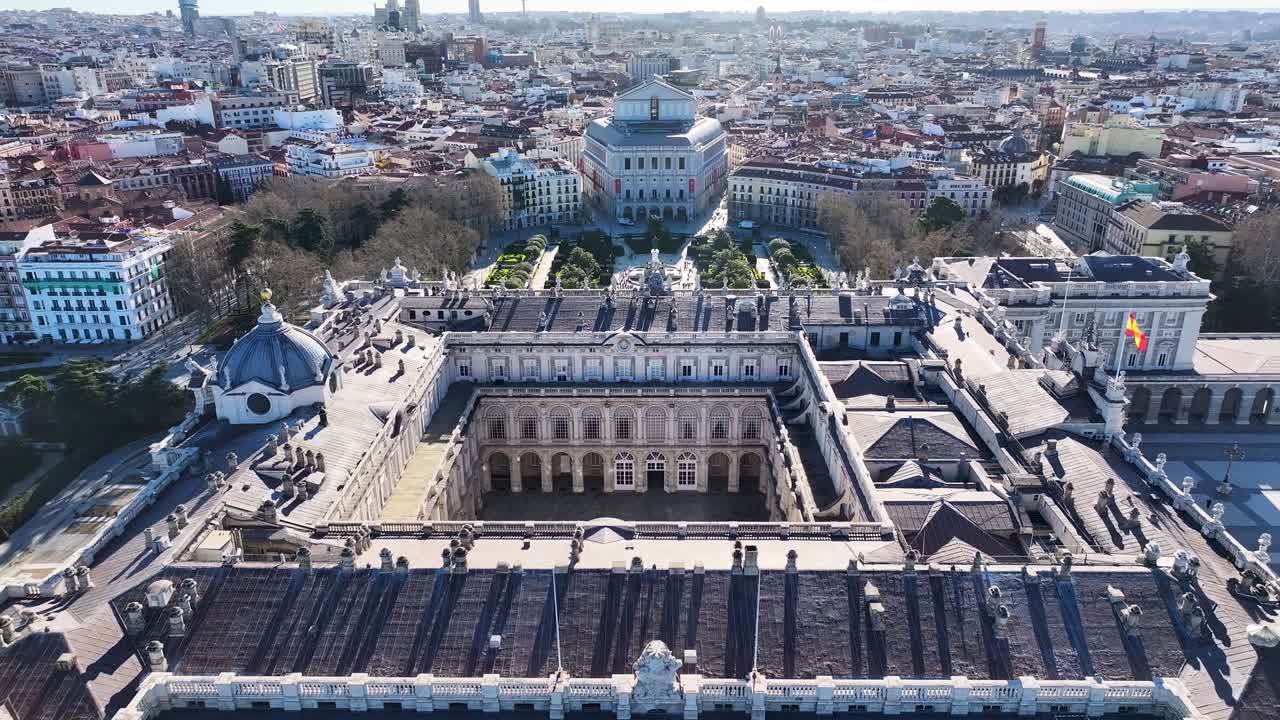 Royal Palace Of Madrid At Madrid In Community Of Madrid Spain. Medieval Buildings Landscape. Downtown District. Royal Theater Scenery. Royal Palace Of Madrid In Spain. Beautiful Cityscape.