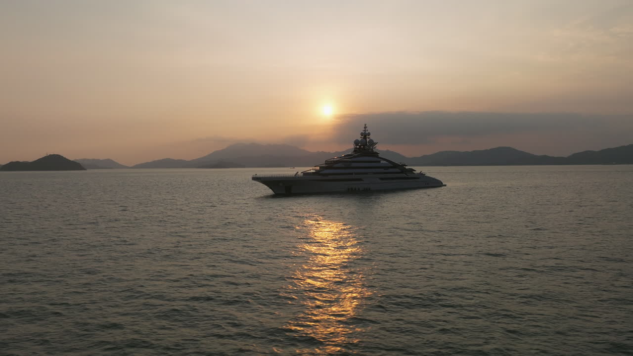 Luxury Private Super Yacht 'Nord', Panning Shot, Sunset, Cinematic Aerial Close Up