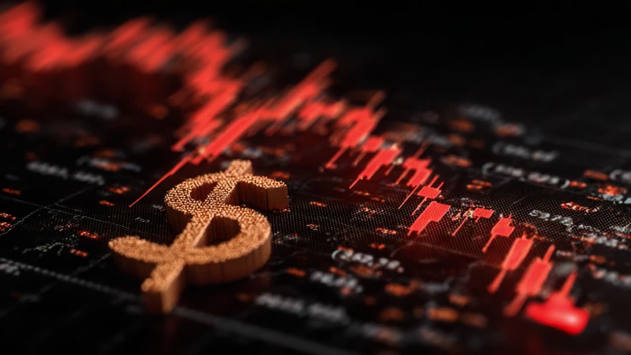 Visualizing Market Trends: The Journey of Currency Value Depicted through Graphical Data Patterns and Red Indicators on Digital Finance Screen