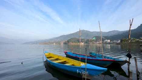 landscape view of phewa lake in pokhara, nepal