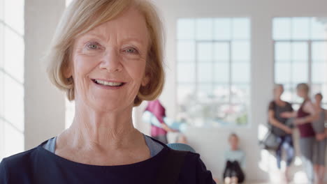 portrait happy old caucasian woman enjoying yoga class smiling cheerful middle aged female practicing healthy fitness lifestyle in workout studio