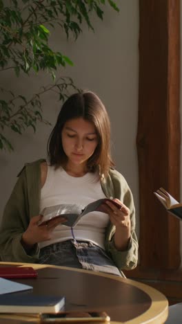 woman reading at a table