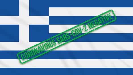 grecia balanceando una bandera con un sello verde de libertad del coronavirus, bucle