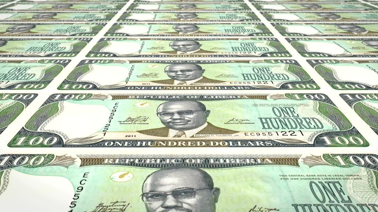 billetes de un centenar de dólares liberianos de liberia rodando, dinero en efectivo, bucle