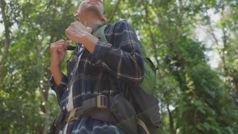 man hiking in the forest