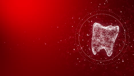 3d low poly model of a tooth on a red abstract background. shiny grid of dots and lines. looped medical animation. dental care, dentist clinic, stomatology medicine concept.