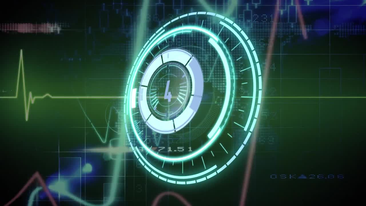 심박수 모니터와 세계 지도 위의 시계 애니메이션