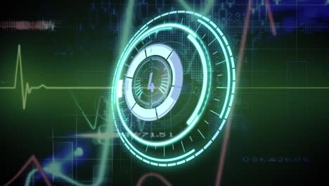 animación del reloj sobre el monitor de frecuencia cardíaca y el mapa del mundo
