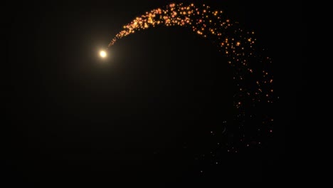 Weihnachtsfeuer-Bengalspur-Mit-Funken.-Explosion-Von-Goldpartikeln,-Die-Sich-Ringförmig-Auf-Schwarzem-Hintergrund-öffnen