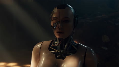 humanoid robot with exposed circuitry