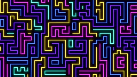 animación de líneas abstractas coloridas. patrón de laberinto para papel tapiz en vivo, fondo, telón de fondo animado o estandarte. formas brillantes y brillantes, textura geométrica de labirinto imágenes de stock loopables 4k. juego retro
