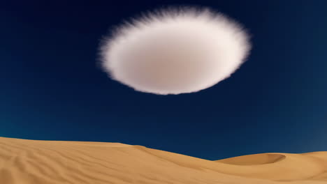 surreal desert landscape with a spherical cloud in a dark blue sky