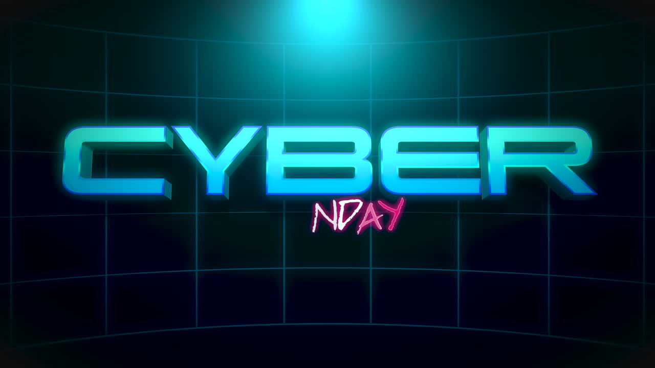 lunes cibernético con cuadrícula retro en el espacio oscuro