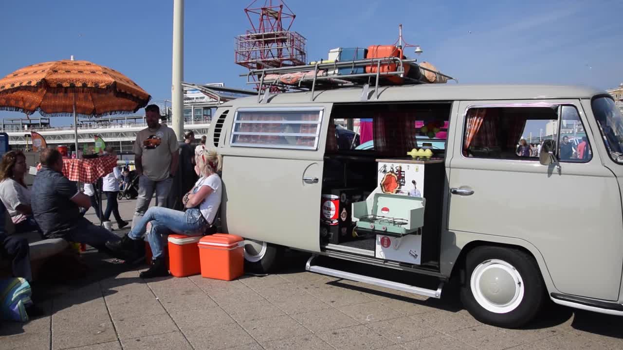Vintage VW van on a beach