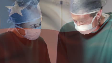 Animation-of-flag-of-chile-waving-over-surgeons-in-operating-theatre