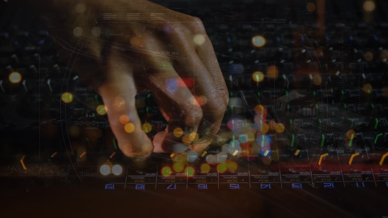 Animation of light spots over caucasian male dj