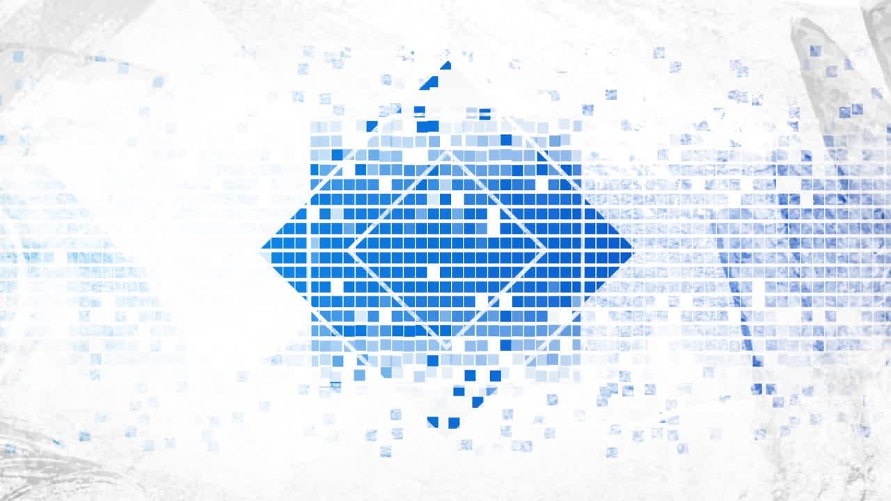 색 배경에 있는 루핑 사각형 위의 기하학적 모양의 애니메이션