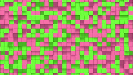 verde rosa cubo de caja pequeña fondo geométrico al azar. abstracto cuadratura de píxeles ilustración de mosaico. fondo de bloque de tierra. diseño fractal de fantasía. arte digital. bucle de animación 3d de 4k
