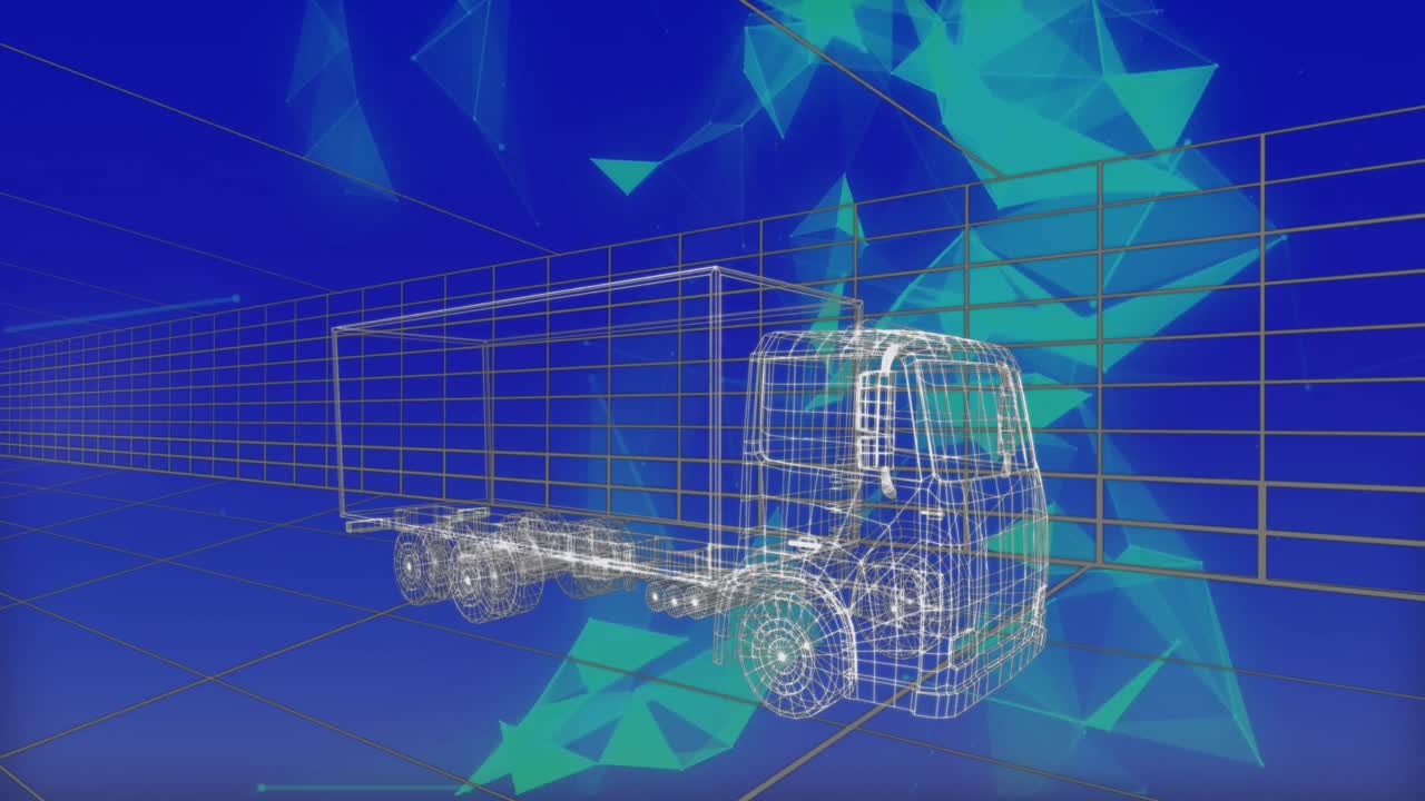 모양과 함께 파란색 배경에 트럭 프로젝트의 애니메이션